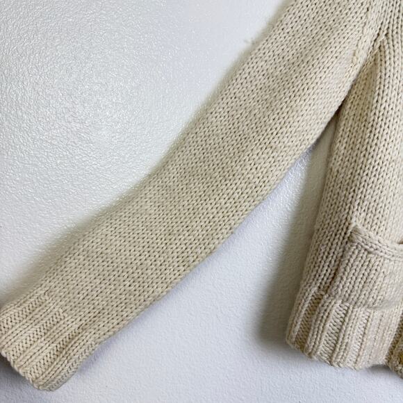 Vtg Ralph Lauren Alpaca Wool Cardigan Sweater Womens Medium Cream Leather Buckle - Picture 8 of 11